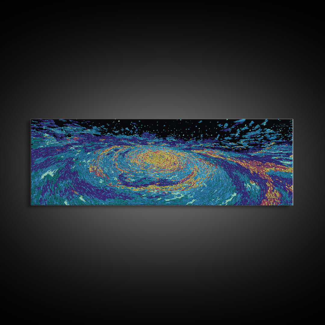 Vibrant Blue Spiral Galaxy And Starfield Canvas Print, Abstract Wall Art, Modern Cosmic Decor, Colorful Living Room Art Print