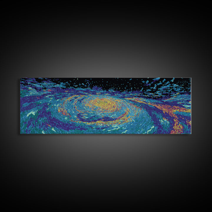 Vibrant Blue Spiral Galaxy And Starfield Canvas Print, Abstract Wall Art, Modern Cosmic Decor, Colorful Living Room Art Print