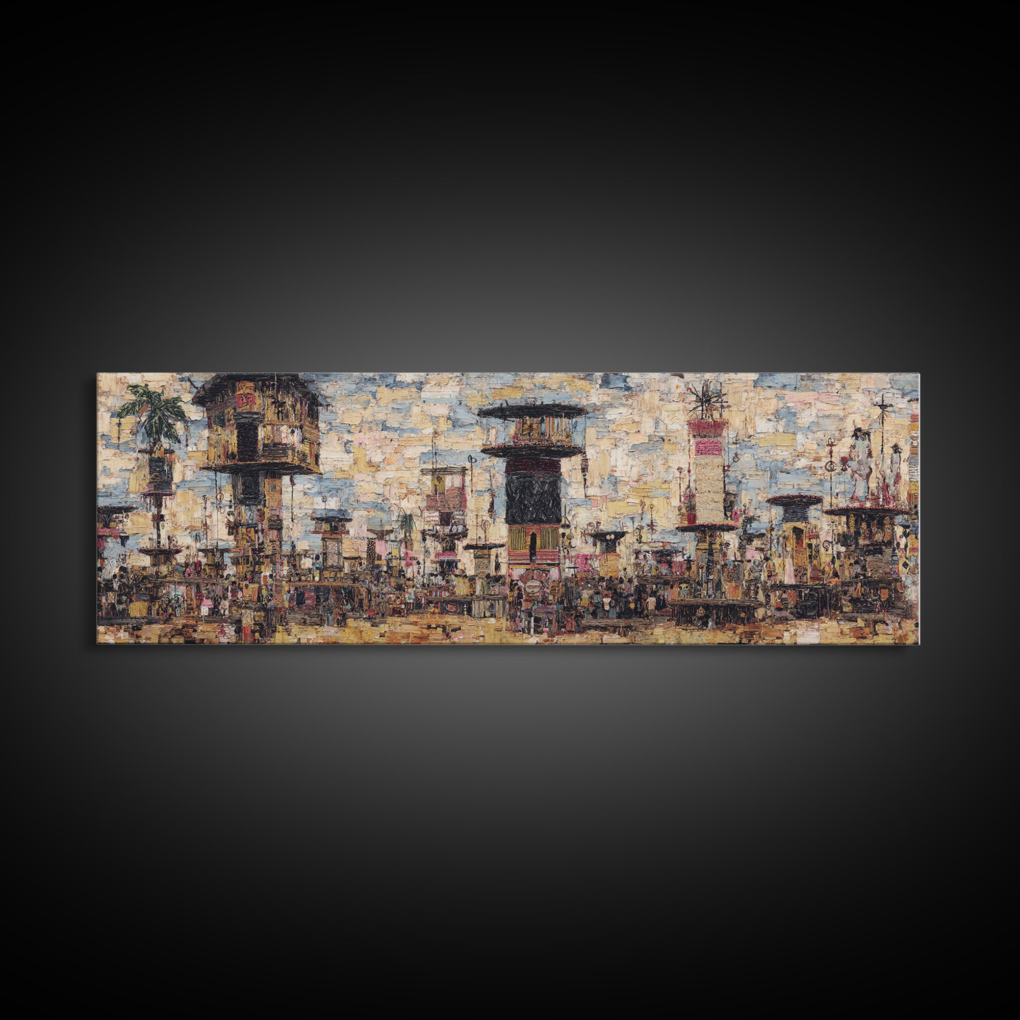 Abstract African City Skyline With Towers And Market Life Wall Art, Modern African Art, Urban Wall Art, Cultural Home Decor