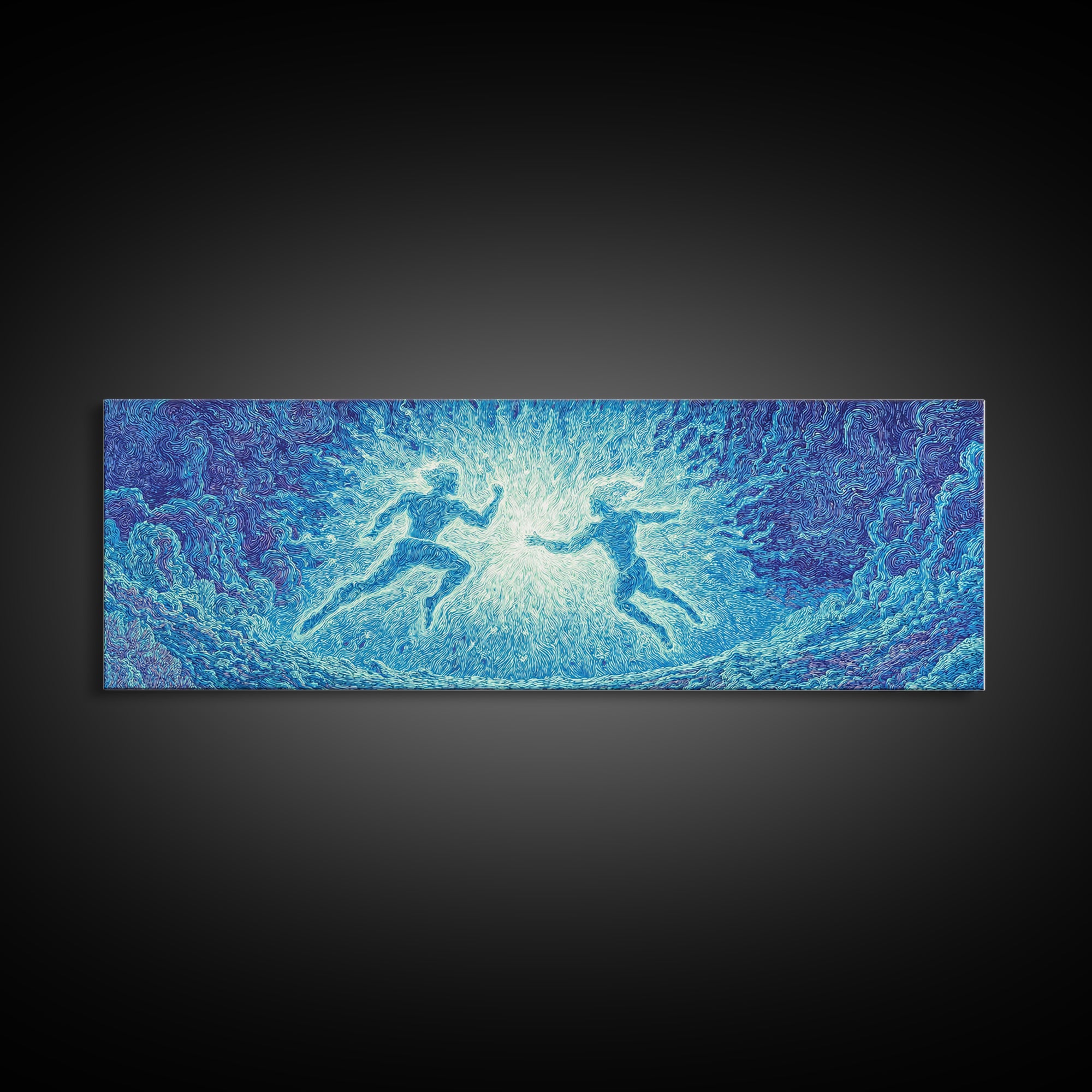 Blue Mystical Spirit Dancers In Flowing Water Wall Art, Dreamy Wall Art, Abstract Art, Modern Canvas Art, Spiritual Wall Decor