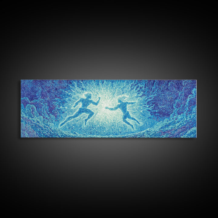 Blue Mystical Spirit Dancers In Flowing Water Wall Art, Dreamy Wall Art, Abstract Art, Modern Canvas Art, Spiritual Wall Decor