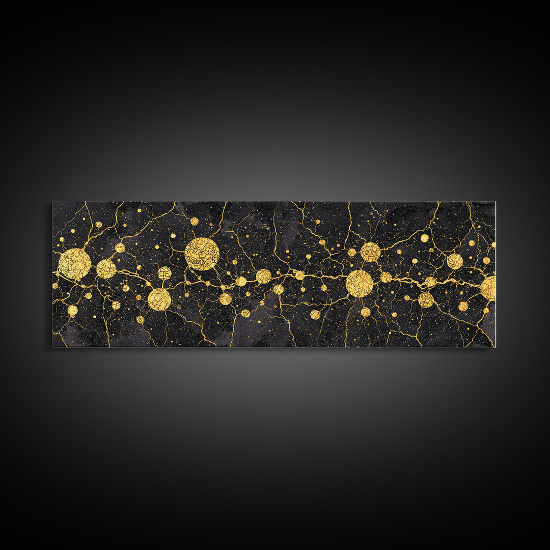 Black Marble Gold Constellation Abstract Wall Art, Luxury Canvas Print, Modern Geometric Living Room Decor Housewarming Gift