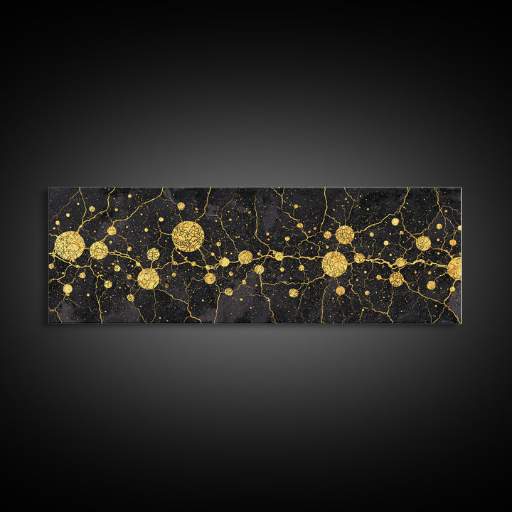 Black Marble Gold Constellation Abstract Wall Art, Luxury Canvas Print, Modern Geometric Living Room Decor Housewarming Gift