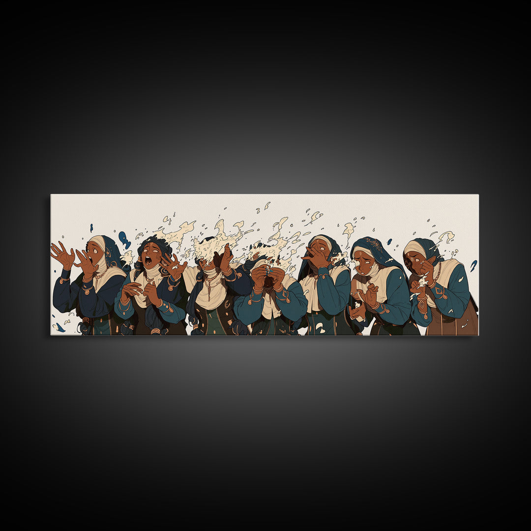 African Women Choir Clapping In Blue Robes Wall Art, Cultural Canvas Print, Black Women Art Church Prayer Home Decor Gift
