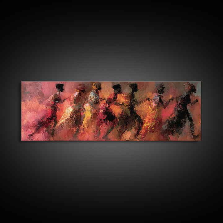 Abstract African Women Dancing Through Warm Red Light Wall Art, Modern Canvas Print, Elegant Afrocentric Home Decor Gift