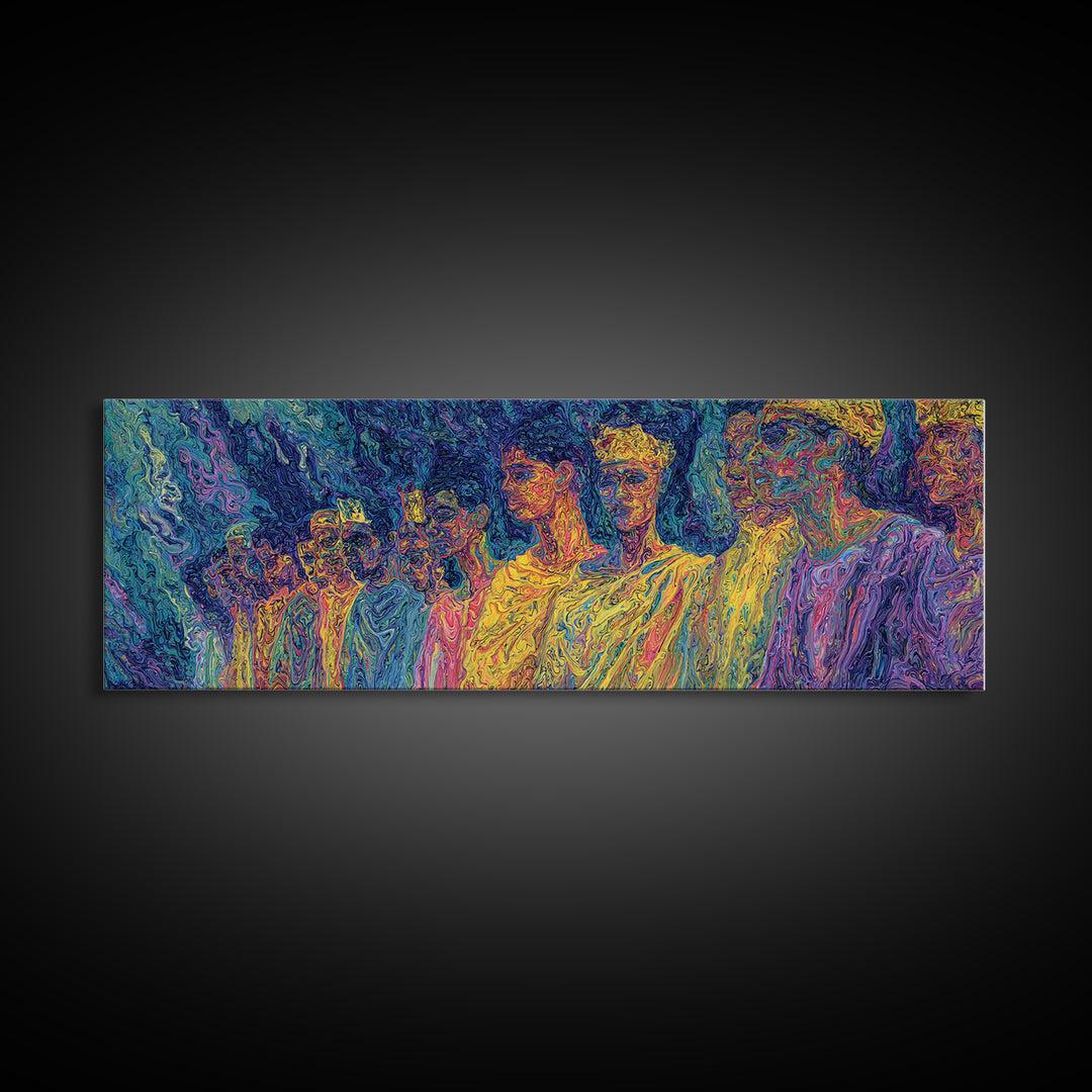 Neon African Figures In Psychedelic Textured Color Canvas Print, Abstract Wall Art, Modern Afrocentric Statement Decor Gift