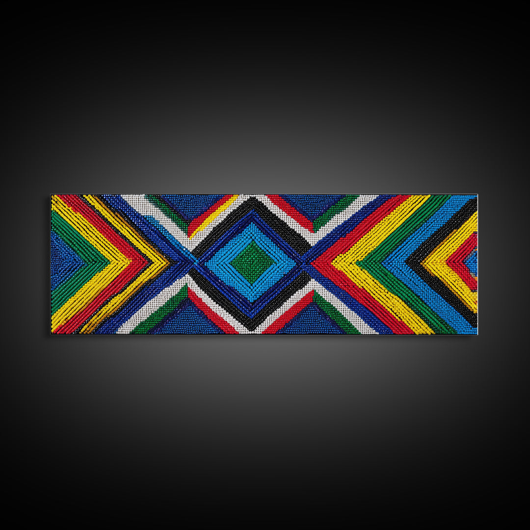 Vibrant Beaded Diamond Chevron Wall Art, African Tribal Pattern, Geometric Textile Print, Colorful Boho Home Decor, Statement Piece
