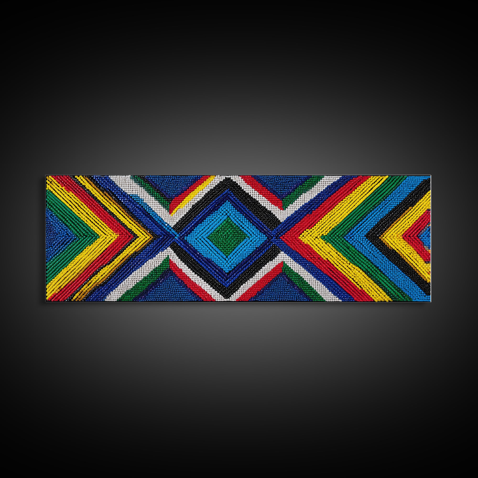 Vibrant Beaded Diamond Chevron Wall Art, African Tribal Pattern, Geometric Textile Print, Colorful Boho Home Decor, Statement Piece