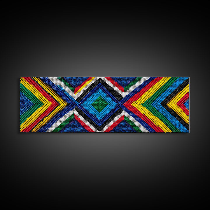 Vibrant Beaded Diamond Chevron Wall Art, African Tribal Pattern, Geometric Textile Print, Colorful Boho Home Decor, Statement Piece