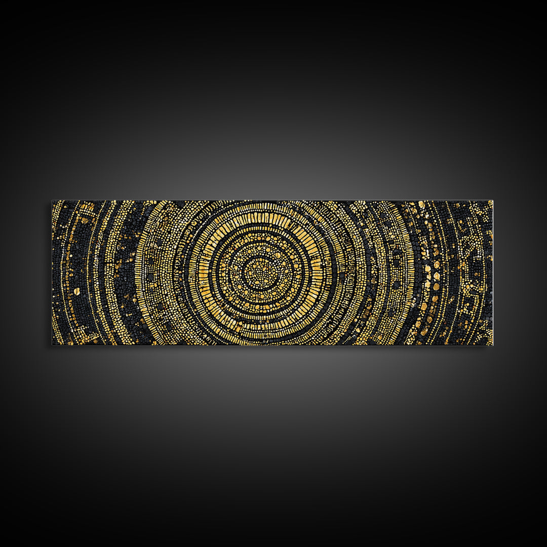 Gold Circular Mosaic Wall Art, Ancient African Abstract Pattern, Black And Gold Canvas, Tribal Luxury Home Decor, Statement Piece
