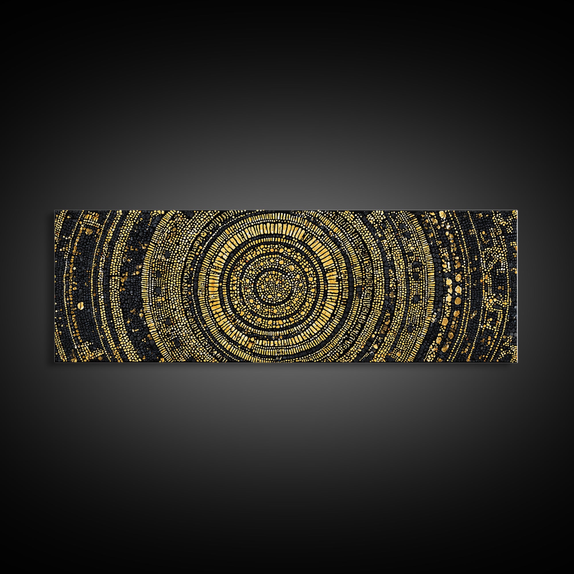 Gold Circular Mosaic Wall Art, Ancient African Abstract Pattern, Black And Gold Canvas, Tribal Luxury Home Decor, Statement Piece