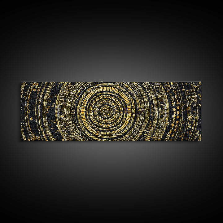Gold Circular Mosaic Wall Art, Ancient African Abstract Pattern, Black And Gold Canvas, Tribal Luxury Home Decor, Statement Piece