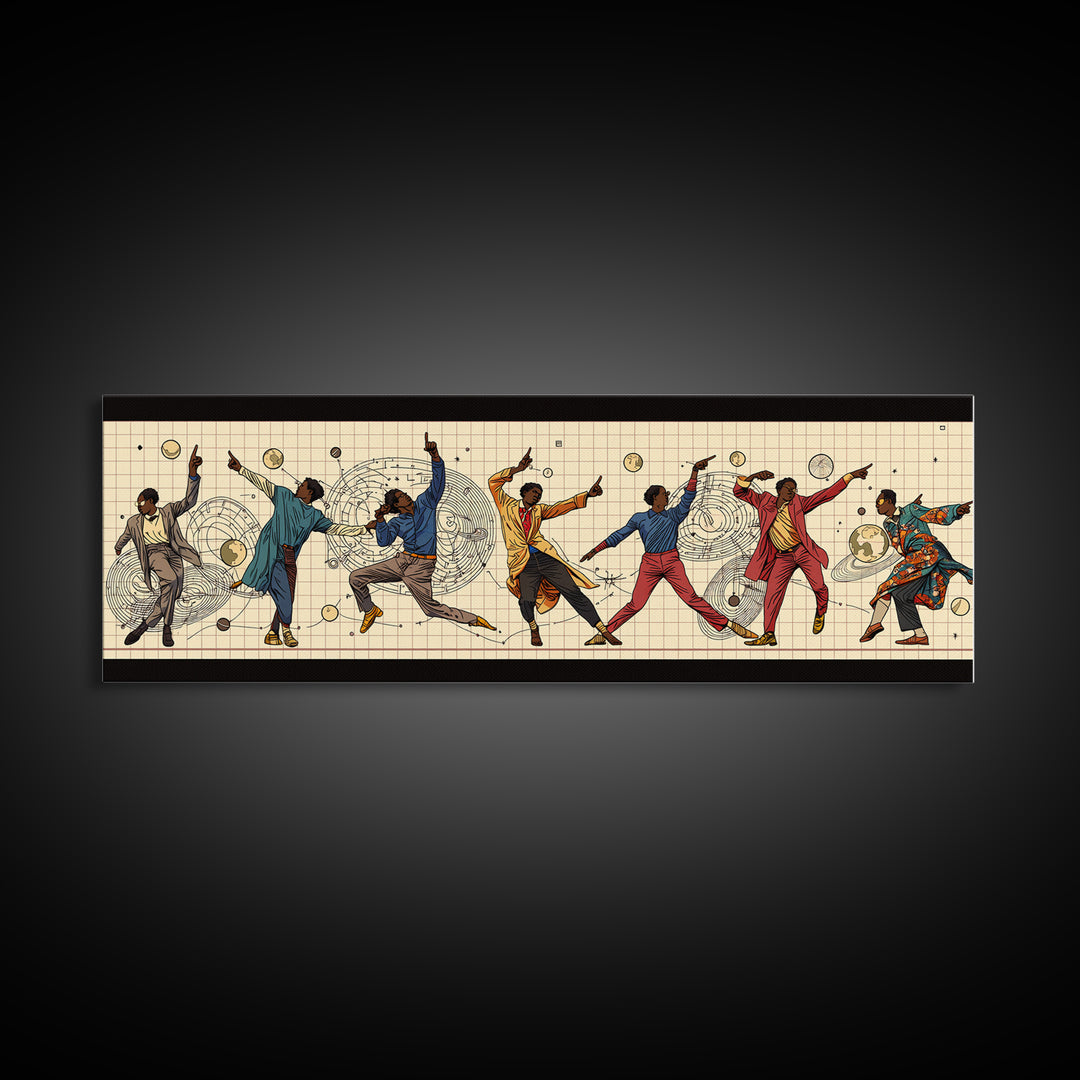 Joyful African Dancers In Motion Wall Art, Afrocentric Culture Art, Black People Decor, Panoramic Canvas, Gift For Art Lovers