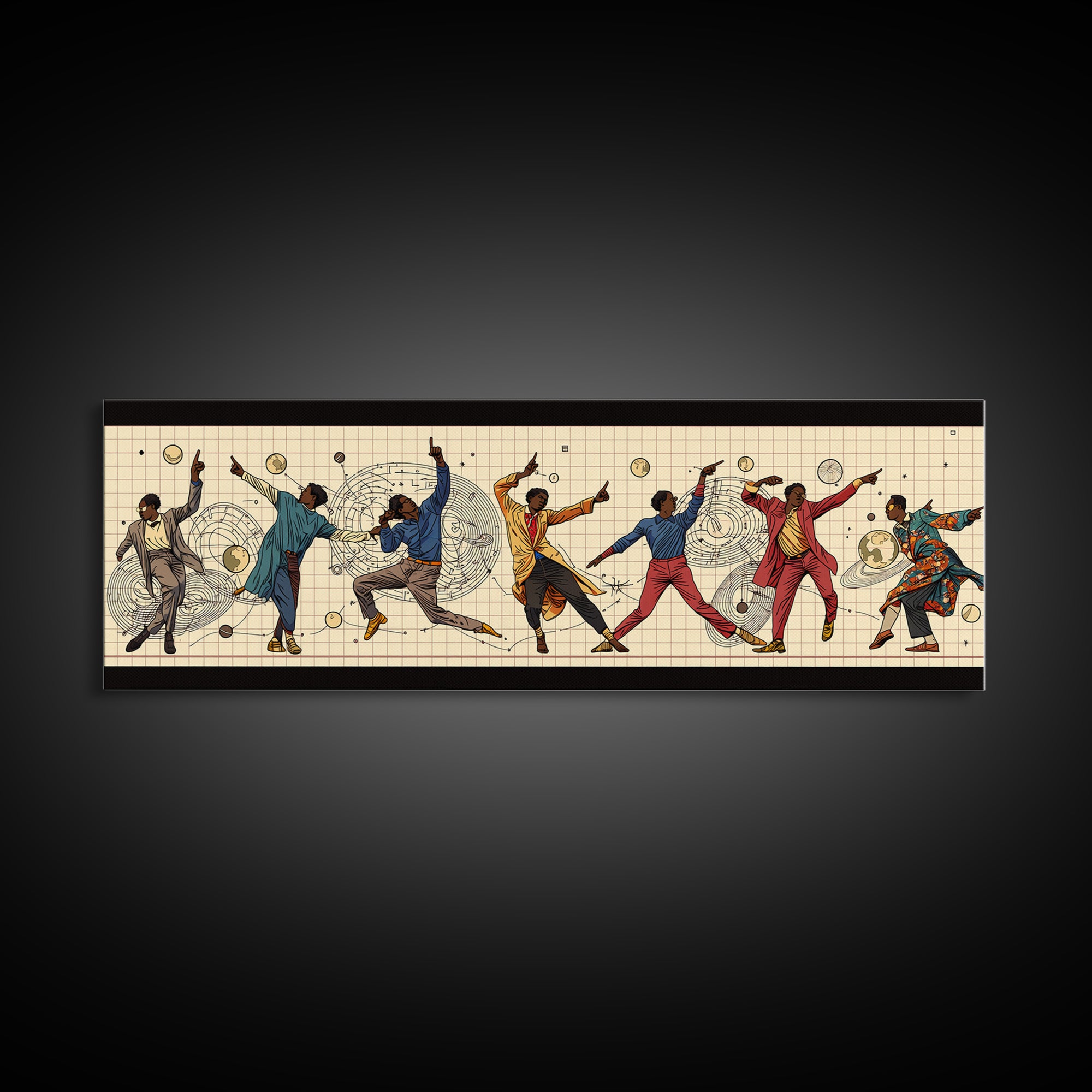 Joyful African Dancers In Motion Wall Art, Afrocentric Culture Art, Black People Decor, Panoramic Canvas, Gift For Art Lovers