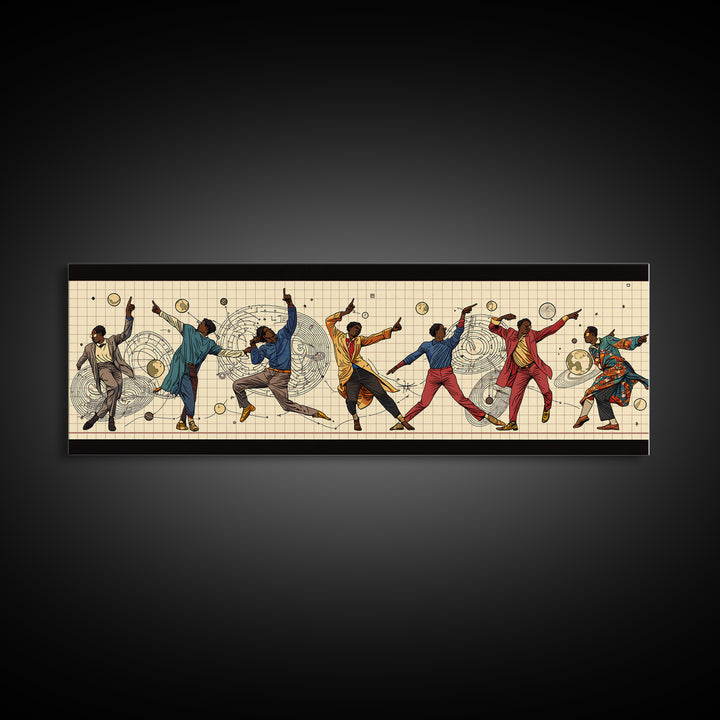 Joyful African Dancers In Motion Wall Art, Afrocentric Culture Art, Black People Decor, Panoramic Canvas, Gift For Art Lovers