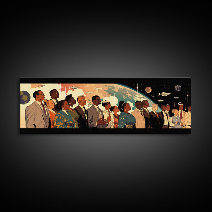 Afrofuturist Black Leaders Watching Space Canvas Print, African American Art, Black History Gift, Cultural Wall Art Decor