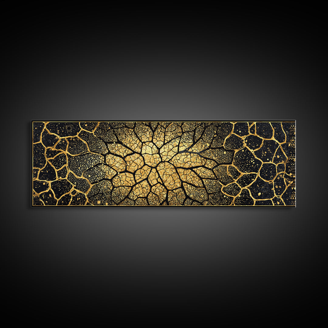 Black And Gold Cracked Mosaic Wall Art, Geometric Wall Art, Luxury Canvas Art, Earth Tone Wall Decor, Statement Piece, Home Decor Gift
