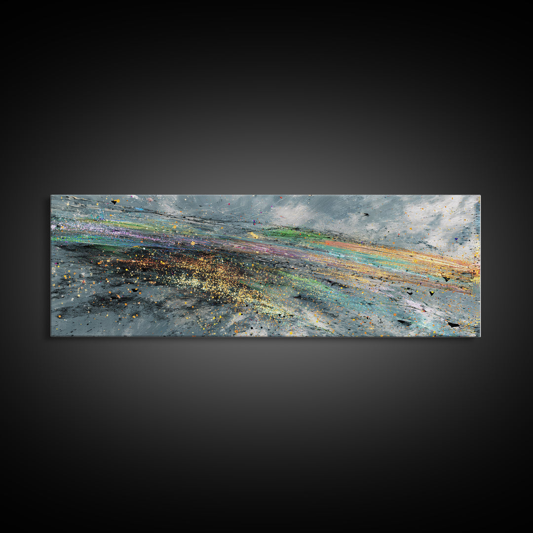 Rainbow Storm Abstract Landscape Canvas Print, Textured Art Print, Modern Wall Art, Blue Green Decor, Large Decor Art Gift