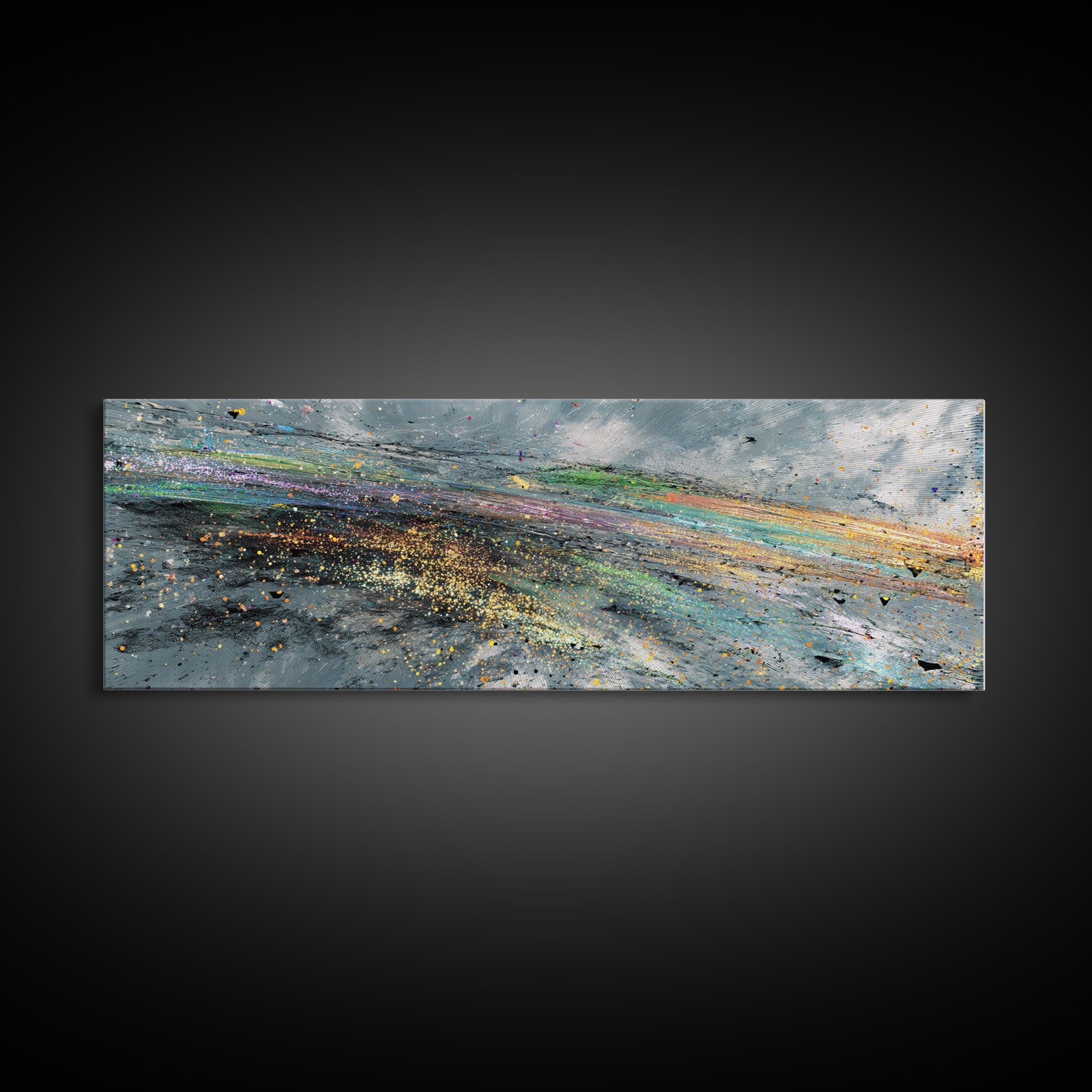 Rainbow Storm Abstract Landscape Canvas Print, Textured Art Print, Modern Wall Art, Blue Green Decor, Large Decor Art Gift