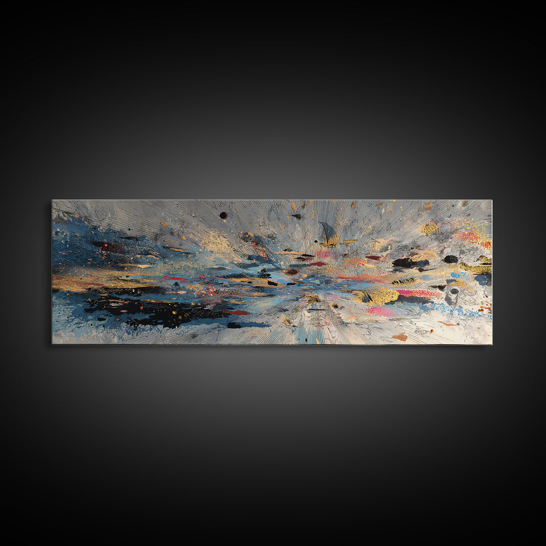 Moody Abstract Ocean Horizon Wall Art, Blue Gold Canvas Print, Modern Abstract Art, Living Room Decor, Unique Wall Decor Gift