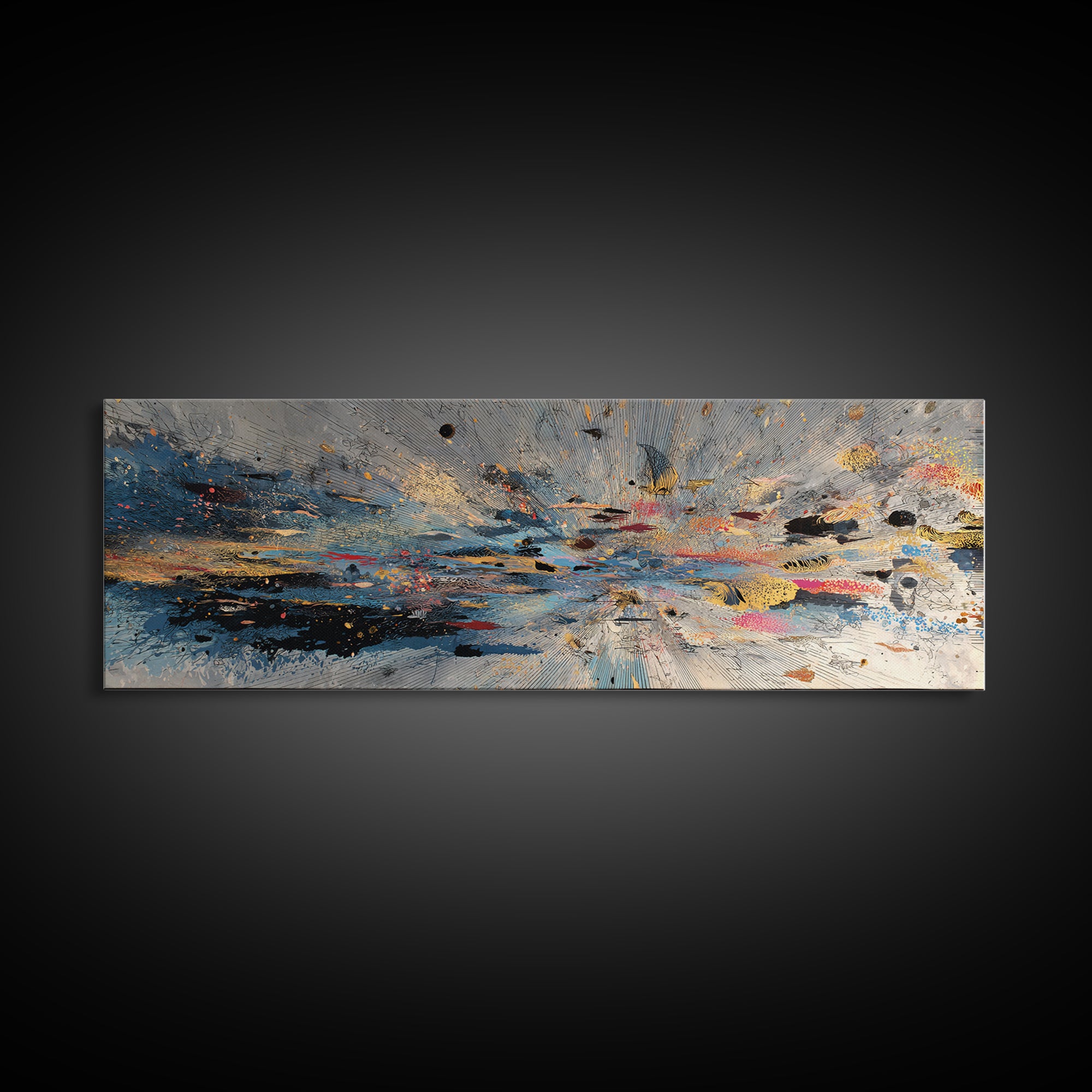 Moody Abstract Ocean Horizon Wall Art, Blue Gold Canvas Print, Modern Abstract Art, Living Room Decor, Unique Wall Decor Gift