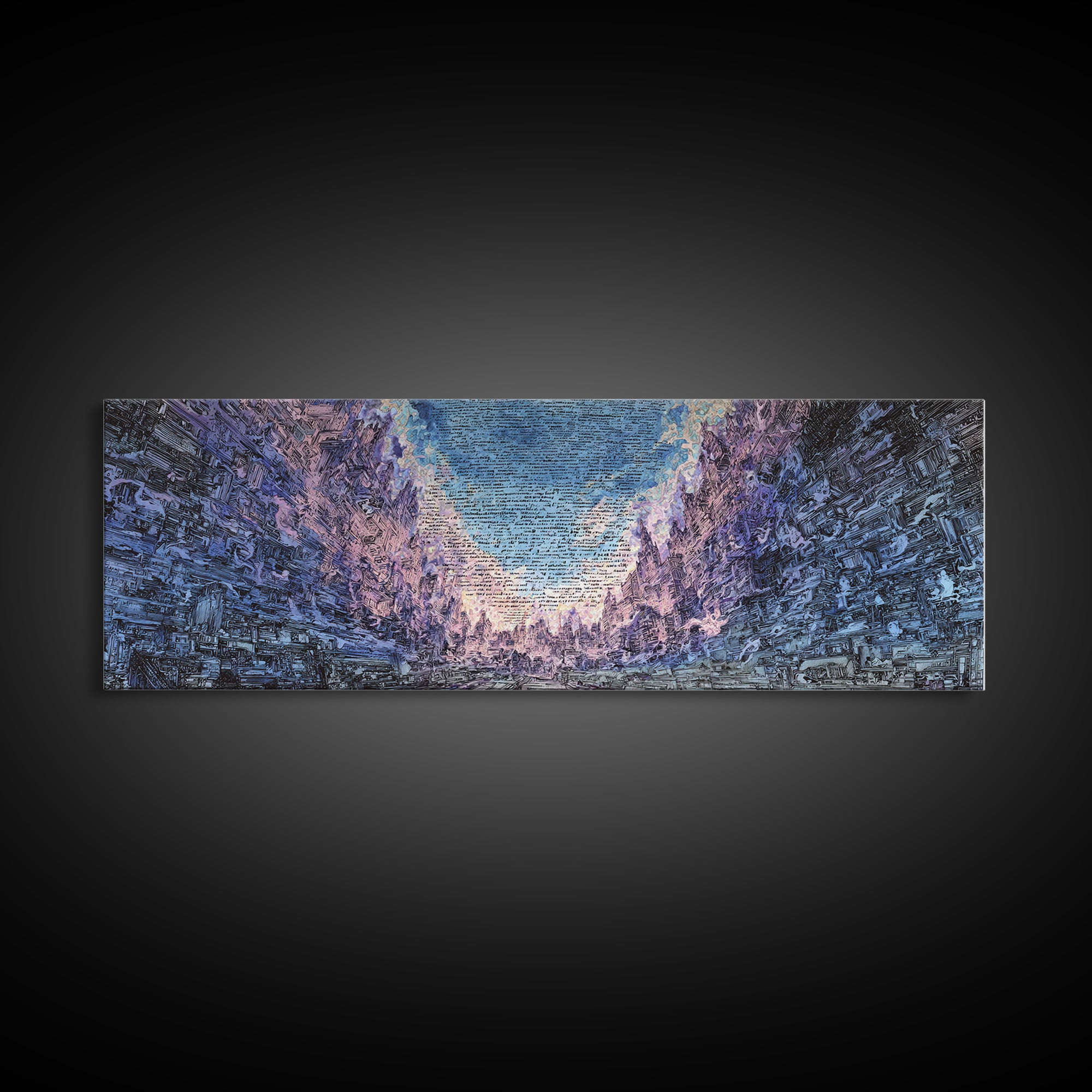 Icy Blue Mountain Canyon Abstract Wall Art, Panoramic Landscape Canvas, Modern Nature Decor, Large Living Room Art Print