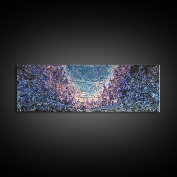 Icy Blue Mountain Canyon Abstract Wall Art, Panoramic Landscape Canvas, Modern Nature Decor, Large Living Room Art Print