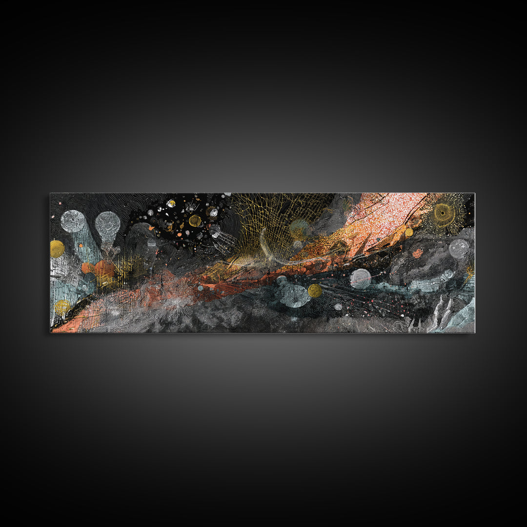 Black Gold Cosmic Abstract Canvas Print, Textured Galaxy Wall Decor, Modern Luxury Art, Bold Office And Living Room Decor