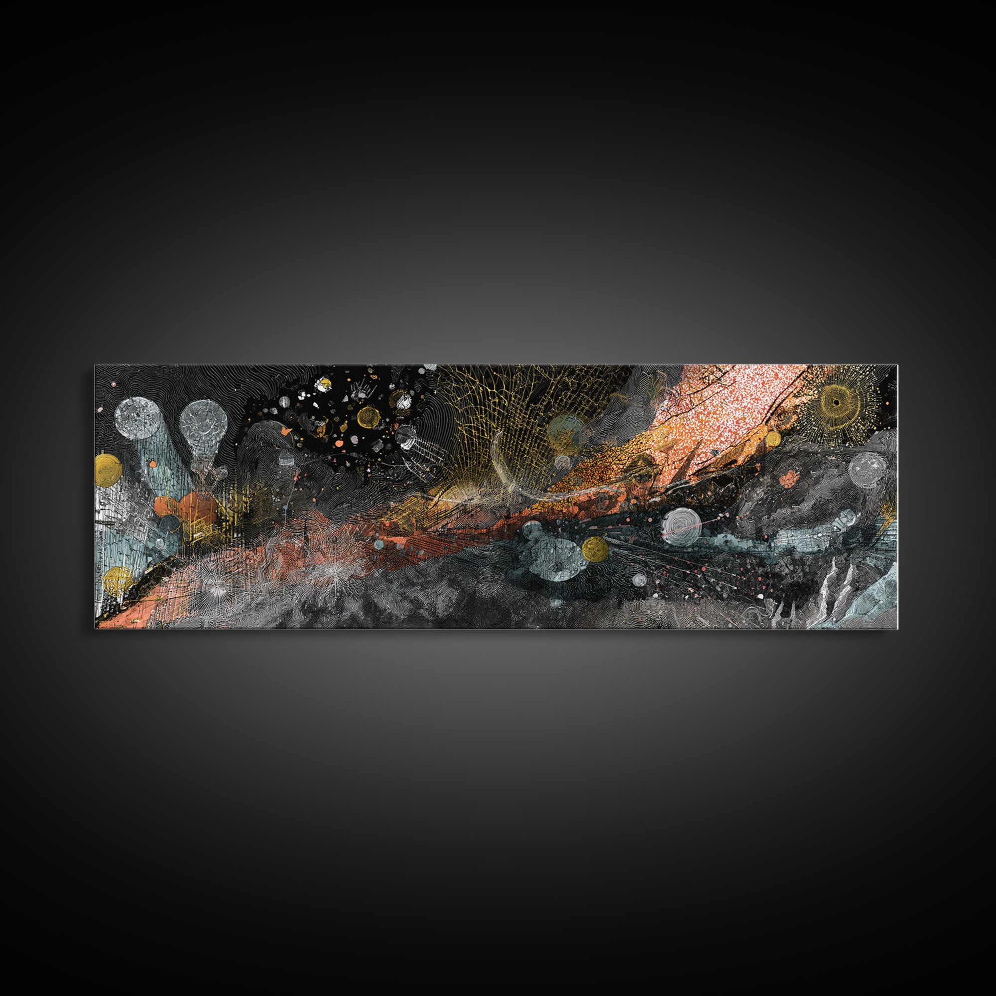 Black Gold Cosmic Abstract Canvas Print, Textured Galaxy Wall Decor, Modern Luxury Art, Bold Office And Living Room Decor