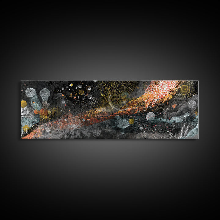 Black Gold Cosmic Abstract Canvas Print, Textured Galaxy Wall Decor, Modern Luxury Art, Bold Office And Living Room Decor
