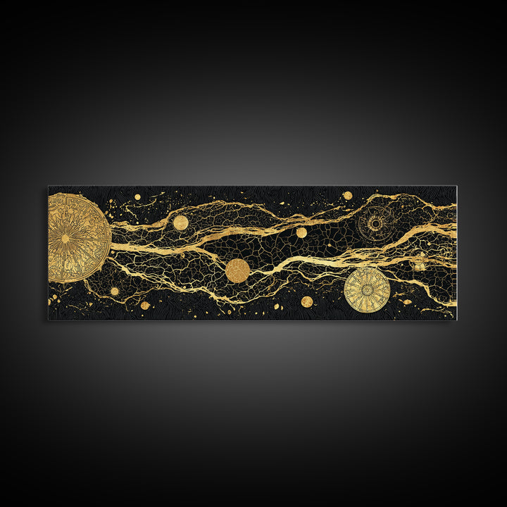 Gold Celestial River Abstract Canvas Print, Black And Gold Wall Art, Cosmic Luxury Decor, Modern Office Statement Piece Gift