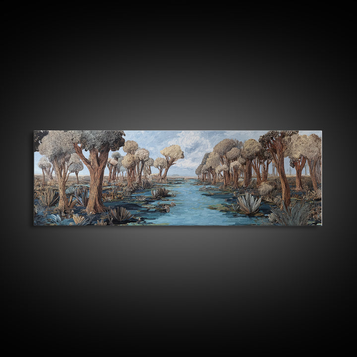 Serene African Wetland River Landscape Wall Art, Baobab Tree Safari Decor, Nature Scene Art, Earth Tone Living Room Decor