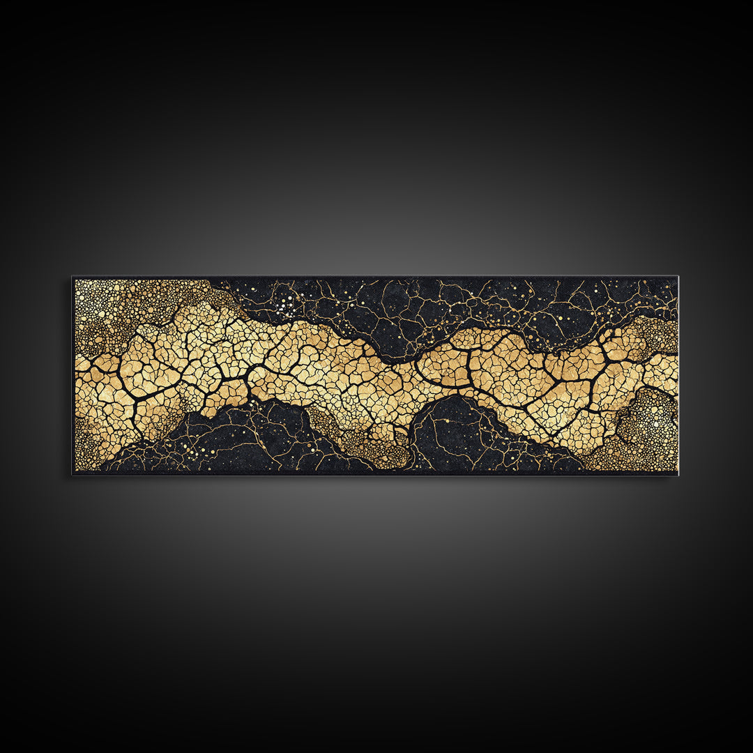 Abstract Black And Gold Cracked River Canvas Print, Luxury Modern Wall Decor, Textured Art Print, Elegant Home Decor Gift