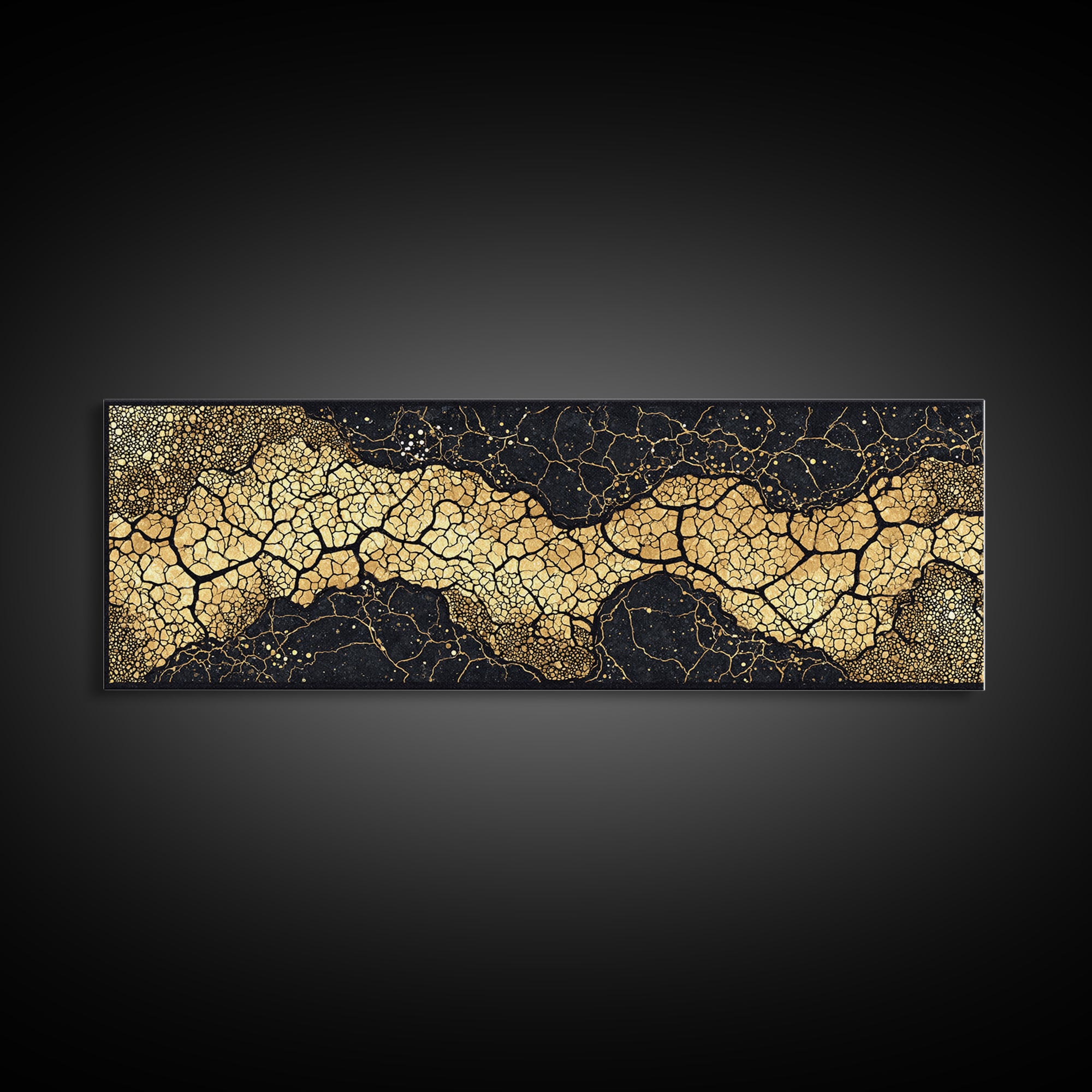 Abstract Black And Gold Cracked River Canvas Print, Luxury Modern Wall Decor, Textured Art Print, Elegant Home Decor Gift