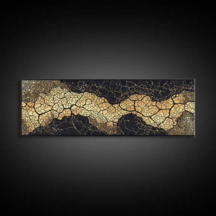 Abstract Black And Gold Cracked River Canvas Print, Luxury Modern Wall Decor, Textured Art Print, Elegant Home Decor Gift