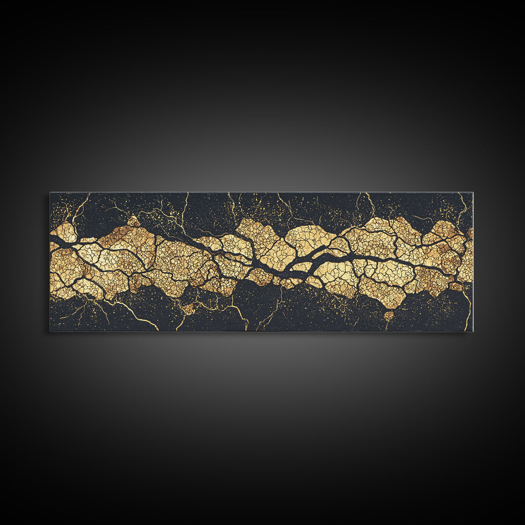 Black And Gold Abstract Kintsugi Veins Canvas Print, Luxury Wall Art Decor, Modern Textured Artwork, Statement Piece Gift