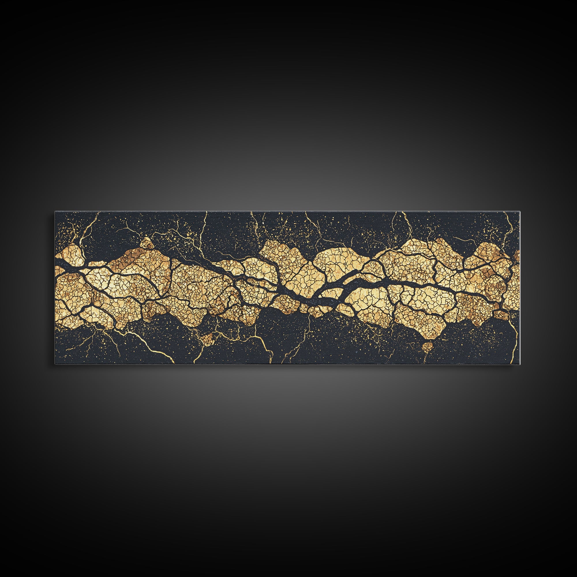 Black And Gold Abstract Kintsugi Veins Canvas Print, Luxury Wall Art Decor, Modern Textured Artwork, Statement Piece Gift