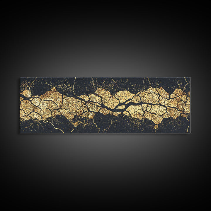 Black And Gold Abstract Kintsugi Veins Canvas Print, Luxury Wall Art Decor, Modern Textured Artwork, Statement Piece Gift