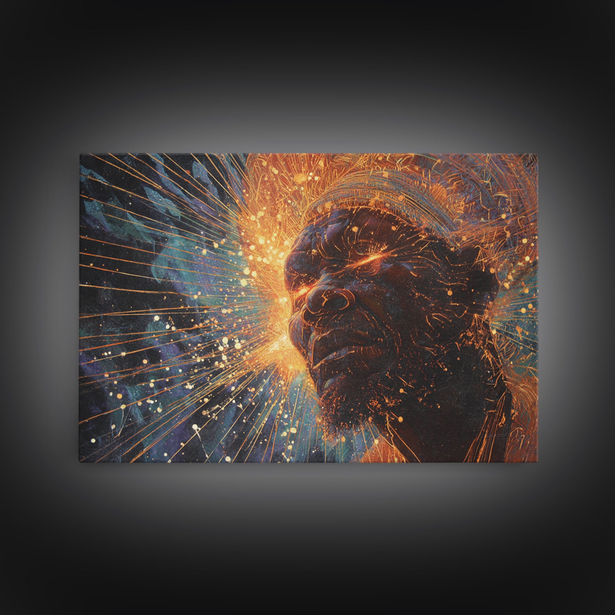 Cosmic Black Man Profile With Radiant Energy Wall Art, Afrocentric Spiritual Decor, Modern African Portrait, Black Art Gift