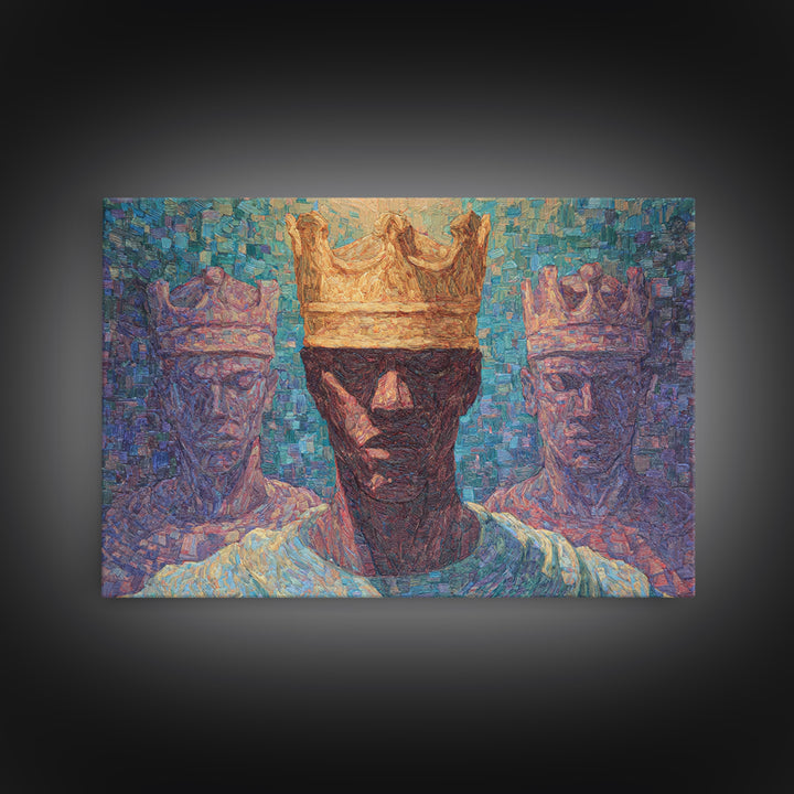 Impressionist Crowned African King Wall Art, Modern African Art Print, Black Culture Decor, Regal Portrait Canvas Print Gift