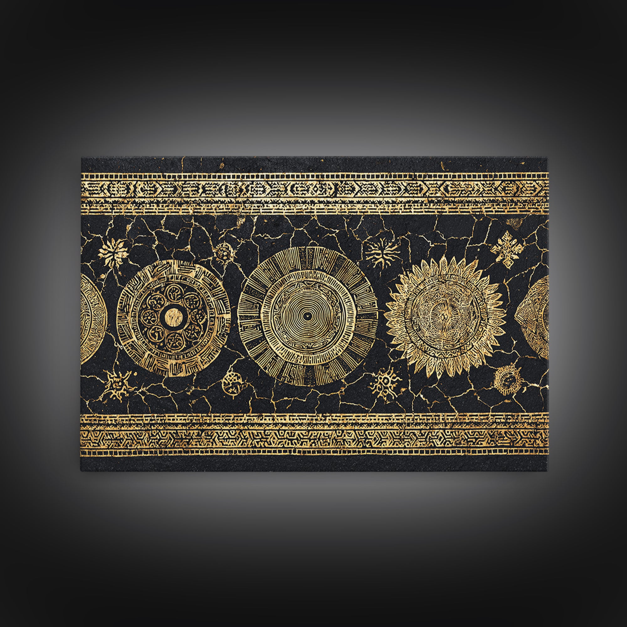 Gold Celestial Sun And Moon Wall Art, Black And Gold Art, Mystical Wall Decor, Bohemian Canvas Print, Statement Decor Gift