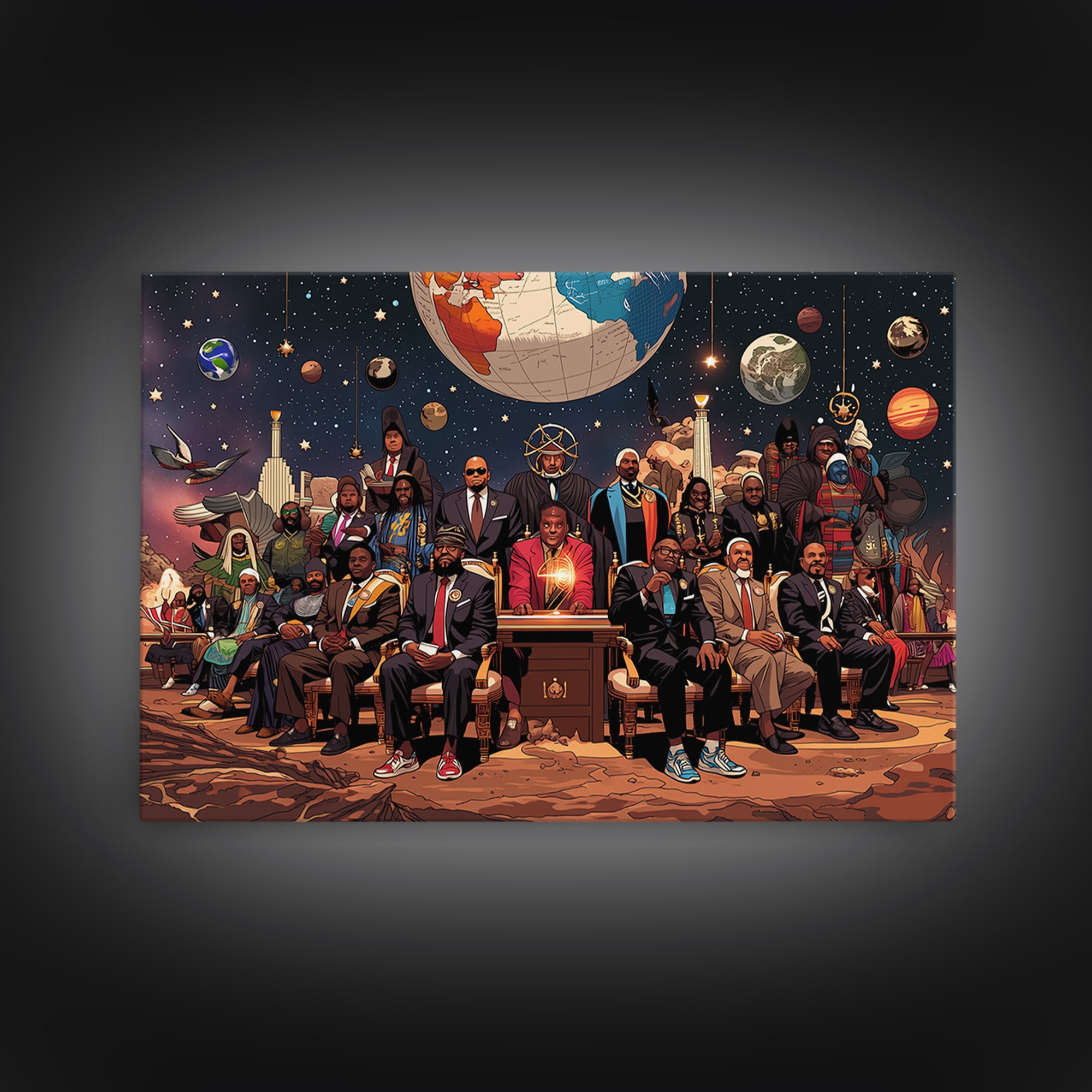 Afrofuturist Cosmic Council Of Black Leaders, African Wall Art, Afrocentric Decor, Black History Art, Modern Canvas Print