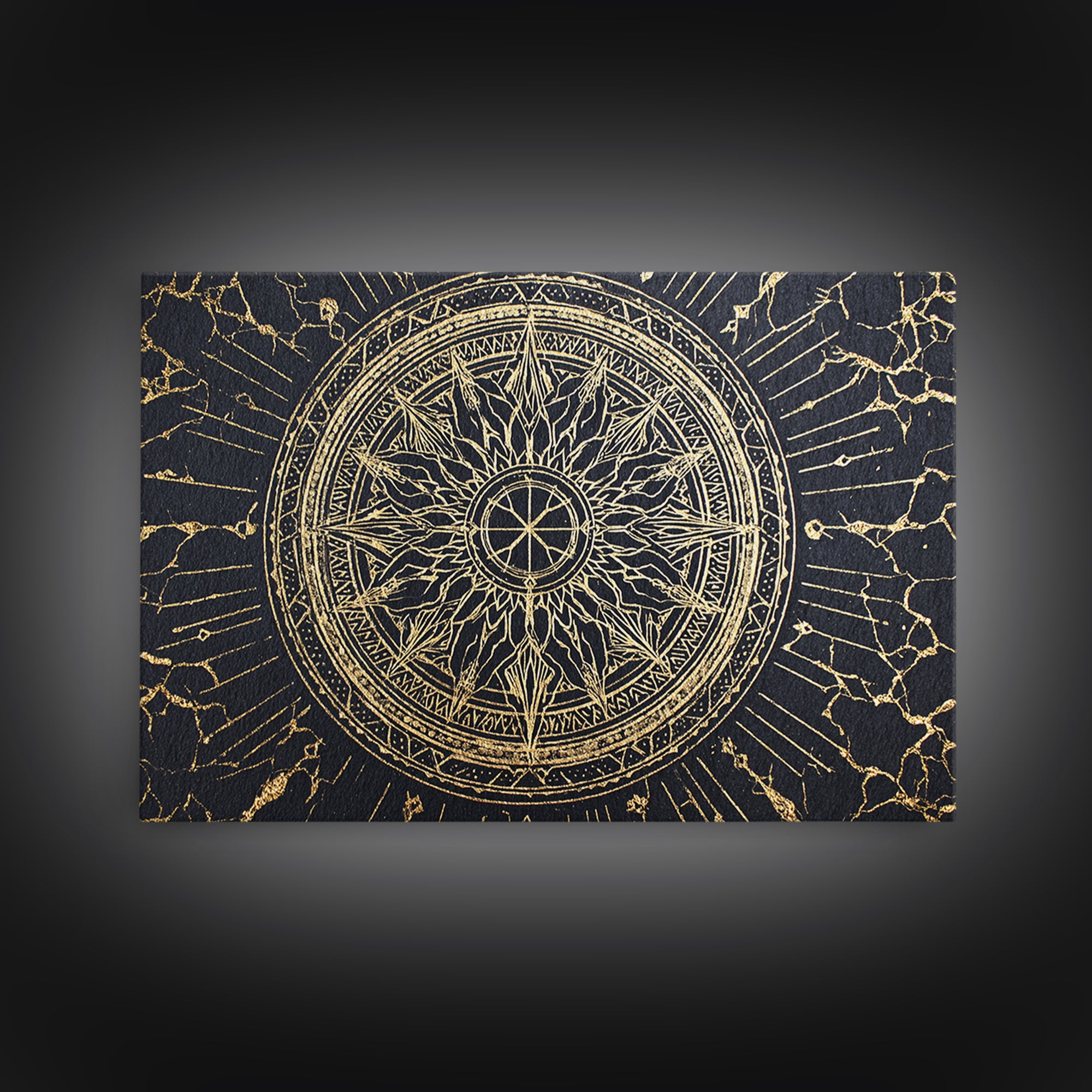 Black Gold Celestial Sun Mandala, African Wall Art, Spiritual Wall Decor, Abstract Ethnic Art, Luxury Canvas Print, Black And Gold Art