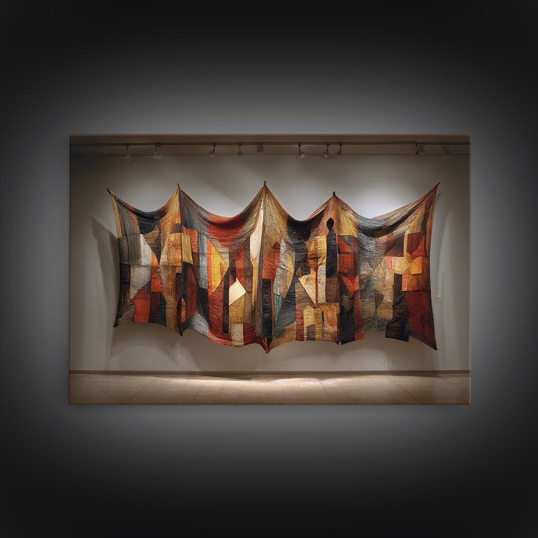 Abstract Quilted Textile Wall Hanging, African Wall Art, Earth Tone Wall Art, Fabric Art, Cultural Framed Canvas Print, Gallery Wall Art