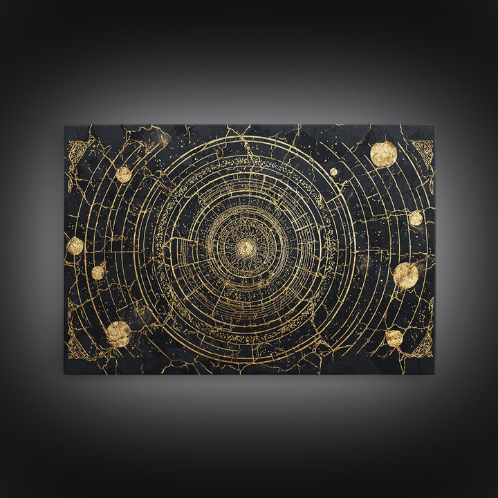 Black Gold Orbital Star Map Mandala, African Wall Art, Spiritual Wall Decor, Abstract Art, Luxury Canvas Print, Black And Gold Art