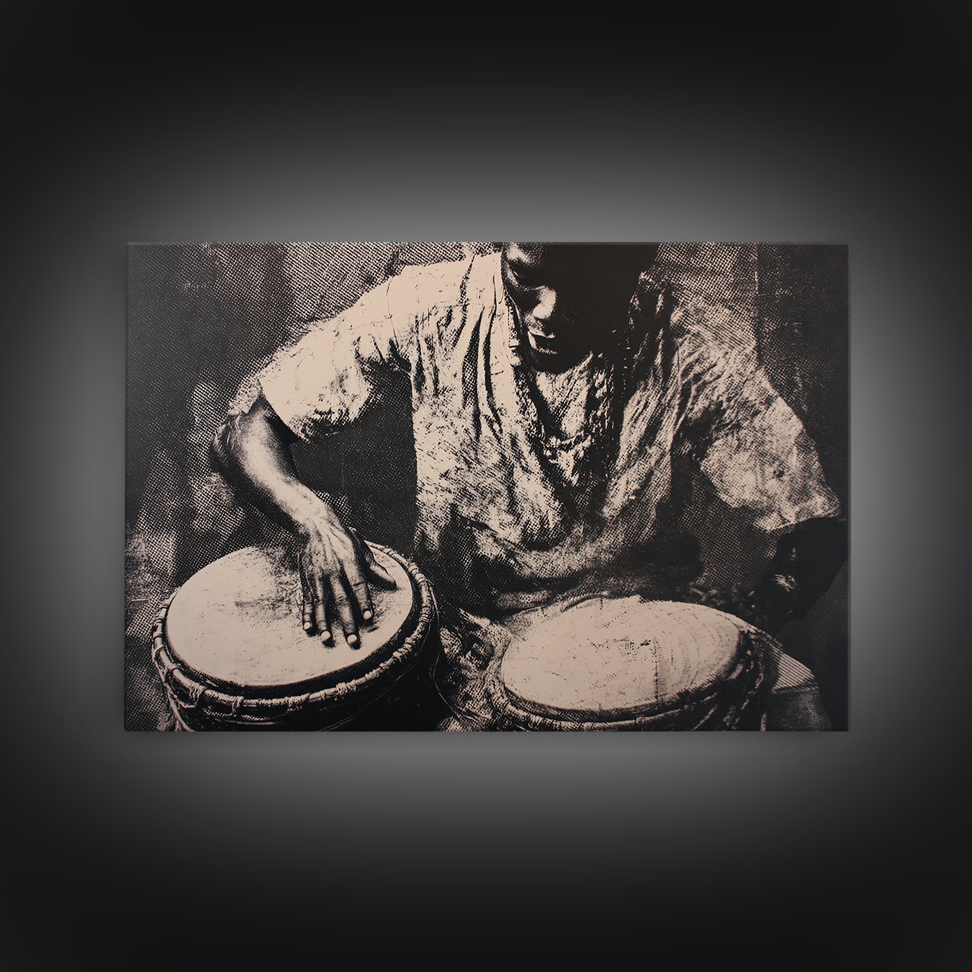 Monochrome African Drummer Portrait, African Wall Art, Black Culture Art, Tribal Decor, Black Art Print, Framed Canvas Print