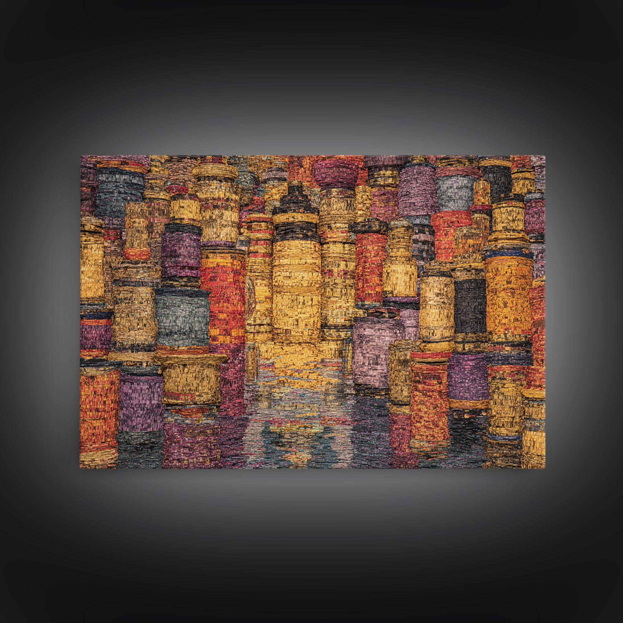 Vibrant Woven Basket Abstract, African Wall Art, Textile Art, Colorful Wall Decor, Cultural Framed Canvas Print, Ethnic Art Print