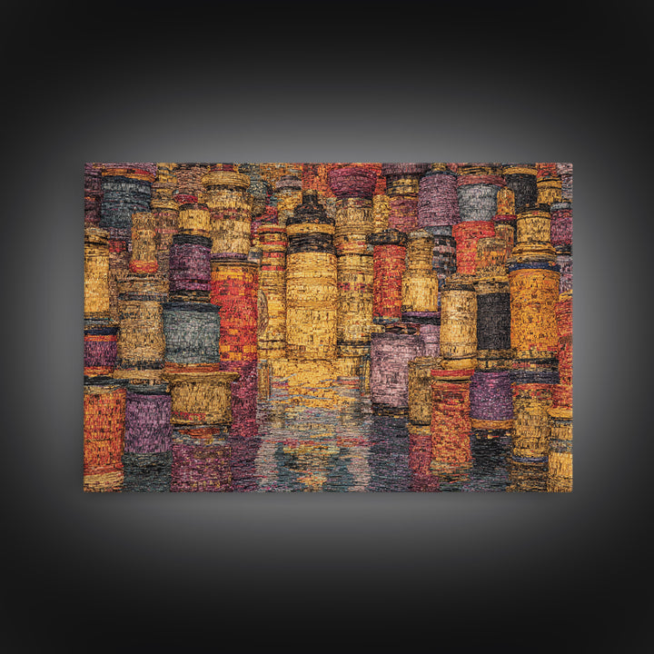 Vibrant Woven Basket Abstract, African Wall Art, Textile Art, Colorful Wall Decor, Cultural Framed Canvas Print, Ethnic Art Print