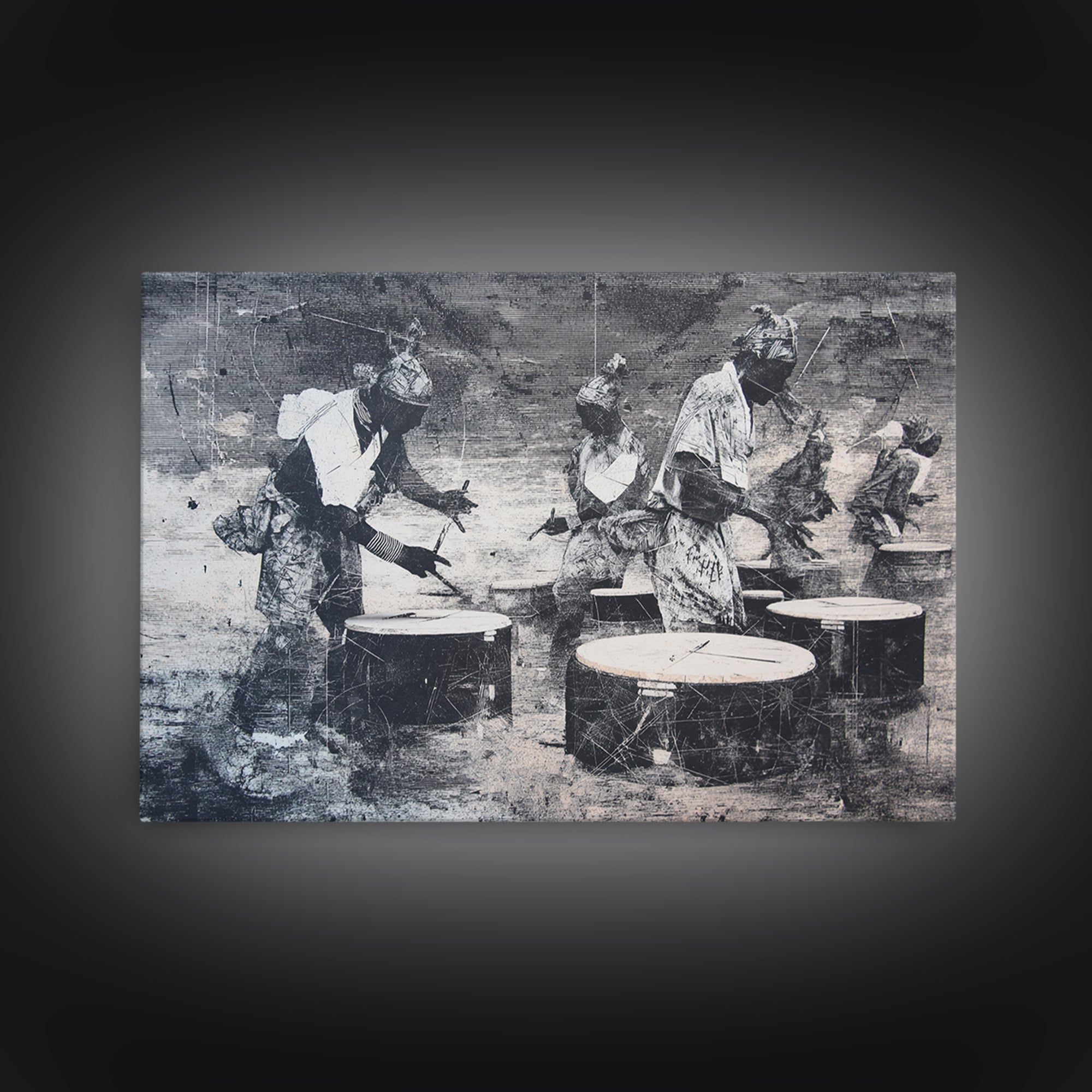 African Drummers In Monochrome Wall Art, Tribal Music Canvas, Afrocentric Decor, Black Culture Art, Living Room Wall Decor