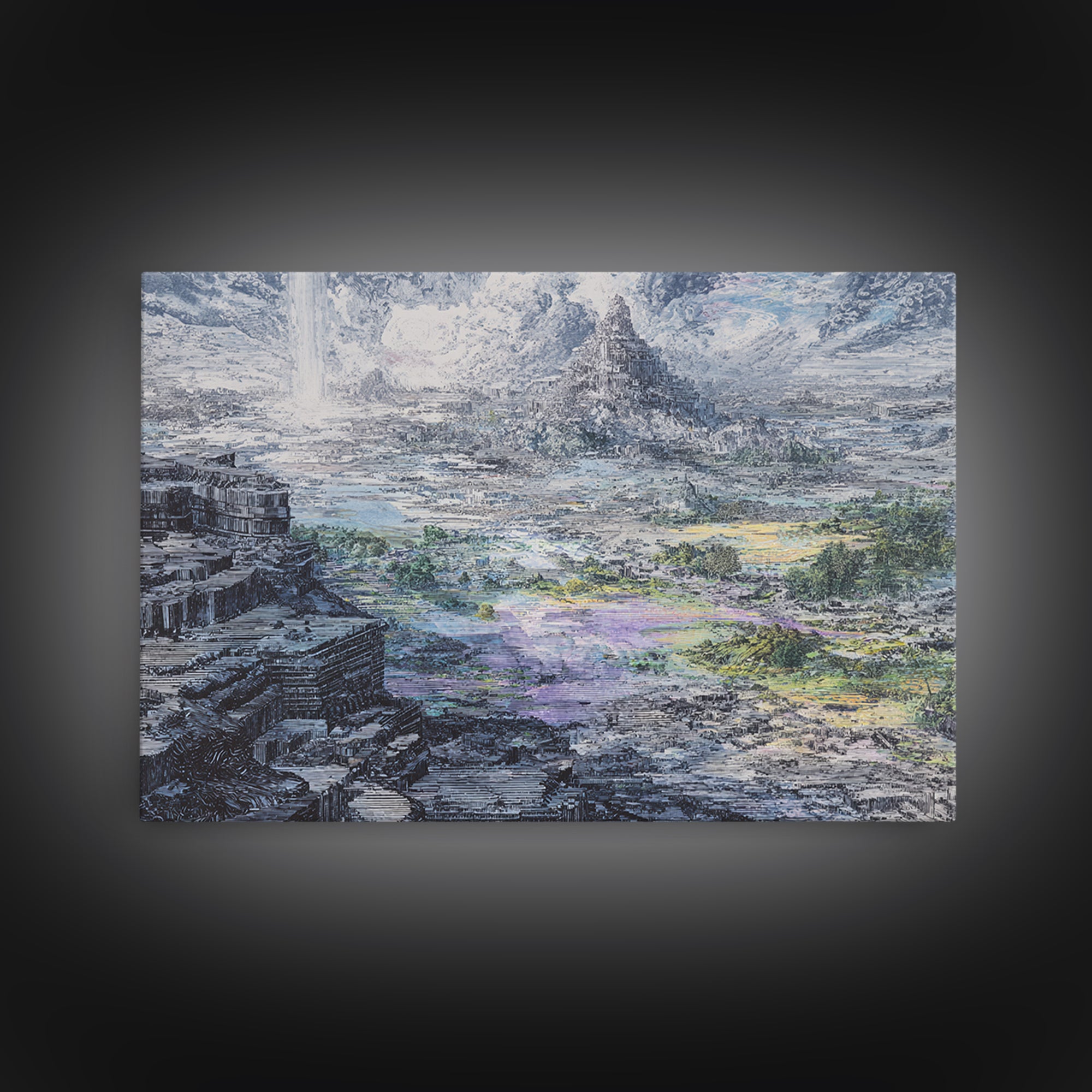Mystic Mountain Pyramid Landscape Canvas Print, Dreamy Wall Art, Nature Scene Art, Large Decor Art, Fantasy Home Decor Gift